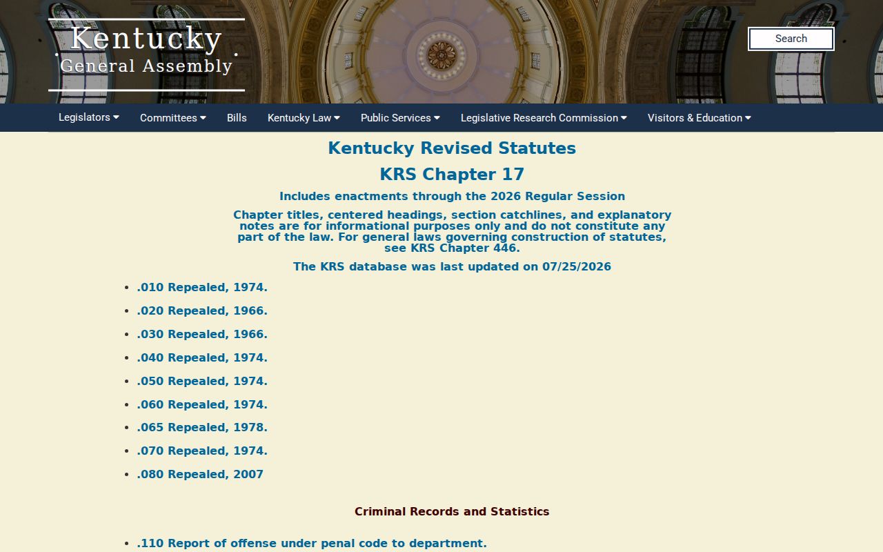 Casey County sex offender lookup laws in Kentucky Revised Statutes Chapter 17