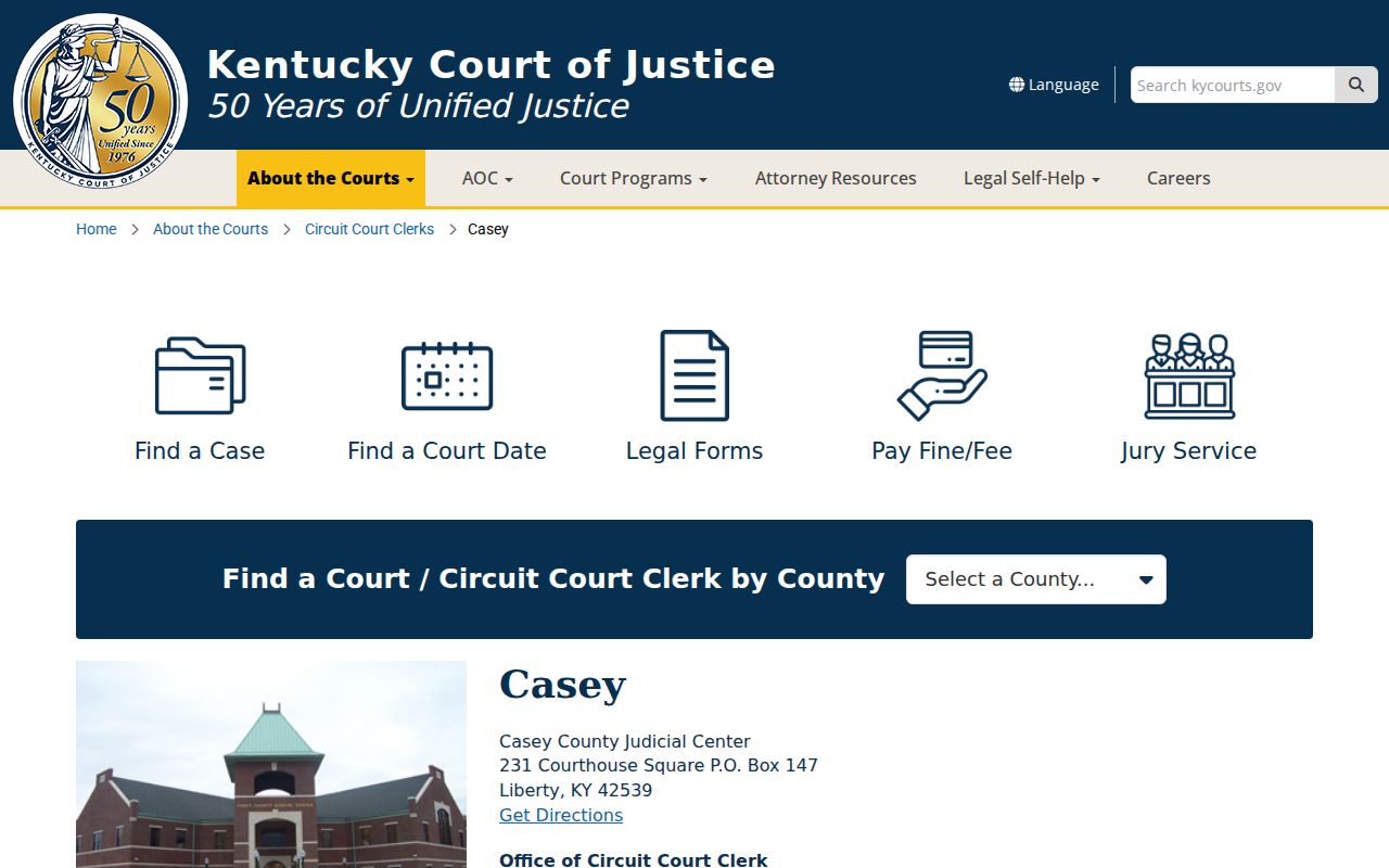 Casey County criminal records at the Judicial Center