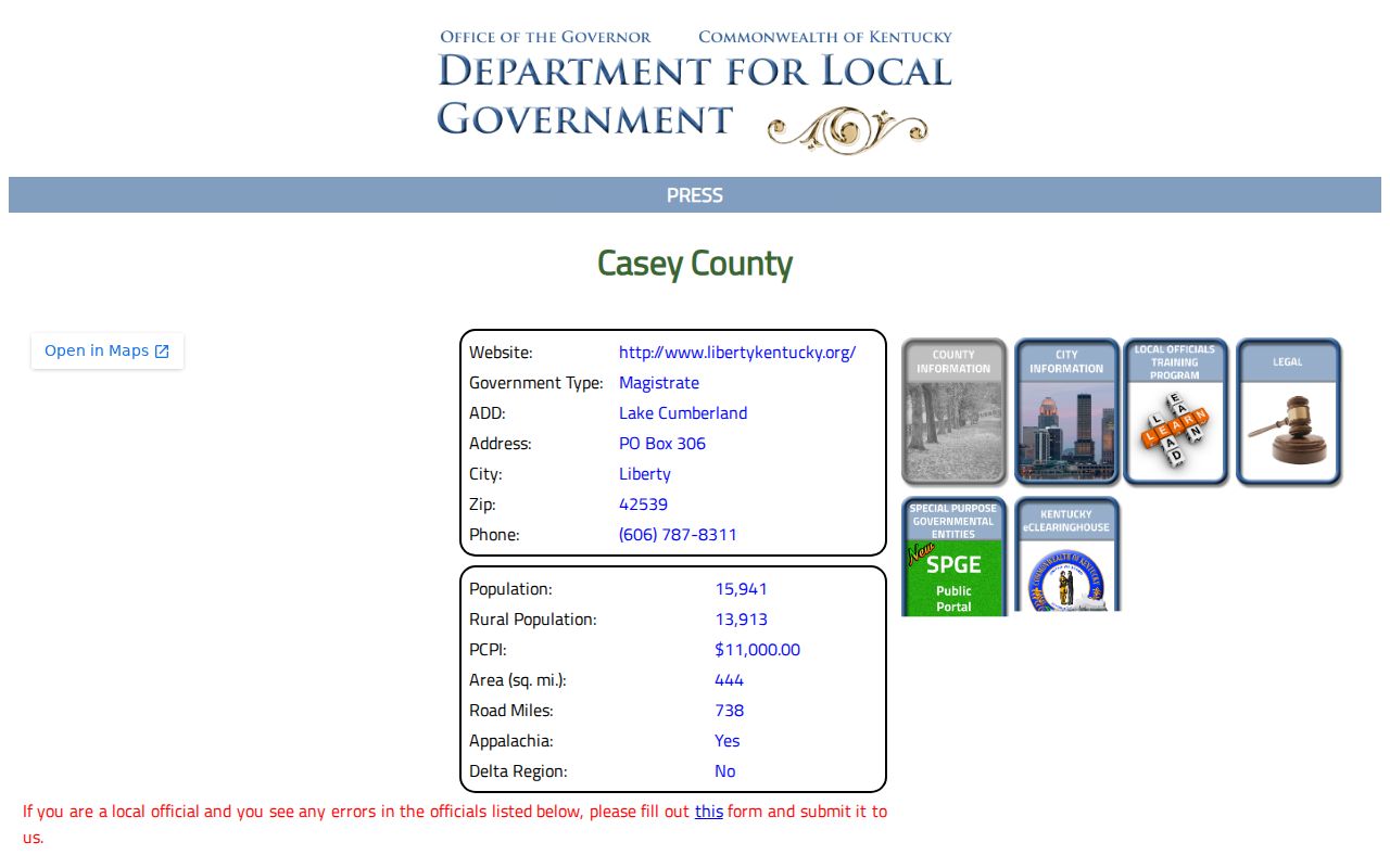 Casey County public officials and criminal record contacts