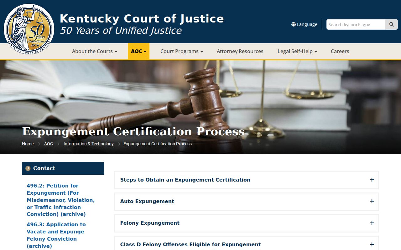 Kentucky expungement process for Casey County criminal history